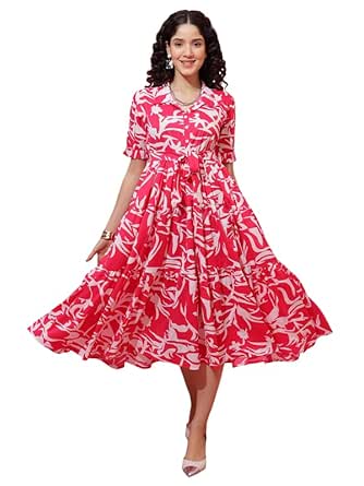 Sheetal Associates Women's Floral Fit &amp; Flare Midi Dress | Comfortable Relaxed Fit Summer Dress