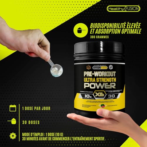 Healthy Fusion Pré Workout Puissant | Booster Énergie Pré-Entraînement avec Bêta-Alanine, Créatine, Caféine, Taurine, Vitamines B6, B9, B12, C | Saveur Pastèque | 300g – Image 6