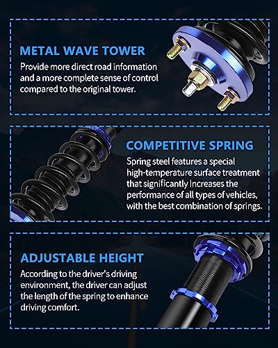 Coilover Struts Spring Shocks Adjustable Height Coilovers Suspension Struts Coil Spring Shocks Struts Full Set Eccpp Fit For 1994-2001 For Acura Integra (Need Spacers For Rear Coilover) - Blue #TOP3