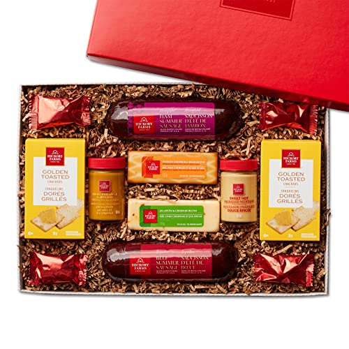 Hickory Farms Deluxe Hickory Collection Gift Box | Medium Gift Box | Meat & Cheese Sampler | Crisp Crackers | Gourmet Food Gift Basket Perfect For Family, Birthday, Sympathy, Congratulations Gifts, Retirement, Thinking of You, Business and Corporate Gifts