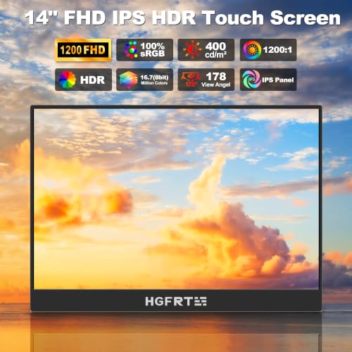 Image of Portable Monitor Touchscreen 14 inch, 1920x1200 60Hz USB-C & FHD External Display Touch Screen for Laptop /Mac /Gaming /Office, VESA Mountable Travel Monitor with Built-in Speakers-LCD Panels