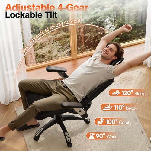 GABRYLLY Bürostuhl Ergonomisch, Ergonomischer Bürostühle mit Verstellbare Kopfstütze, Neigungsfunktion, Armlehnen… – Ansicht 4