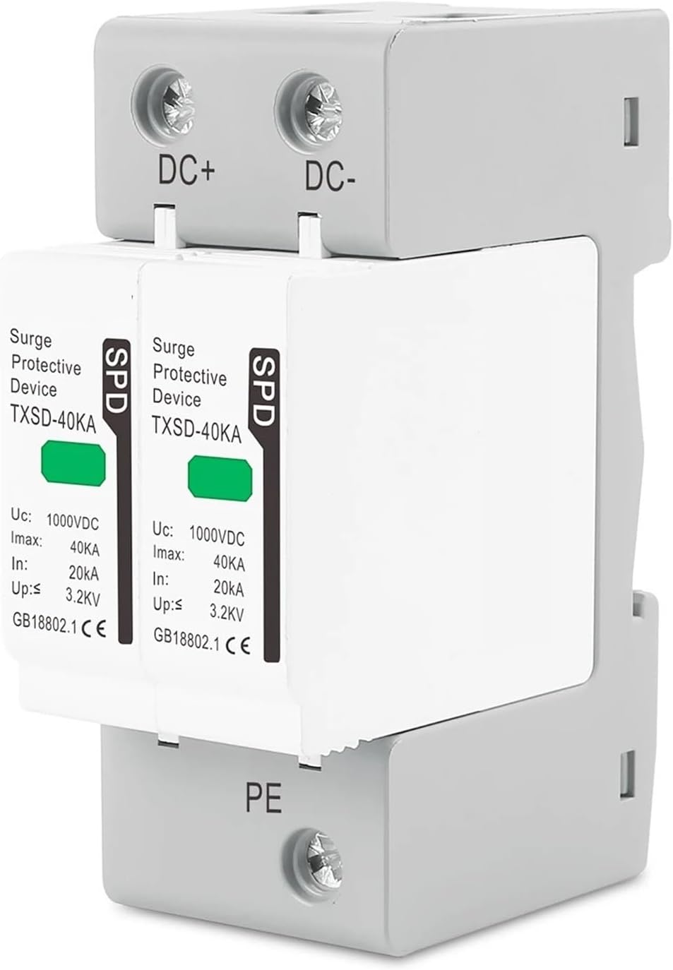 DC Surge Protector 600V 800V 1000V 2P 20KA 40KA 60KA Voltage Protector Solar photovoltaic Surge Arrester TXSD-40KA(40KA,DC1000V)