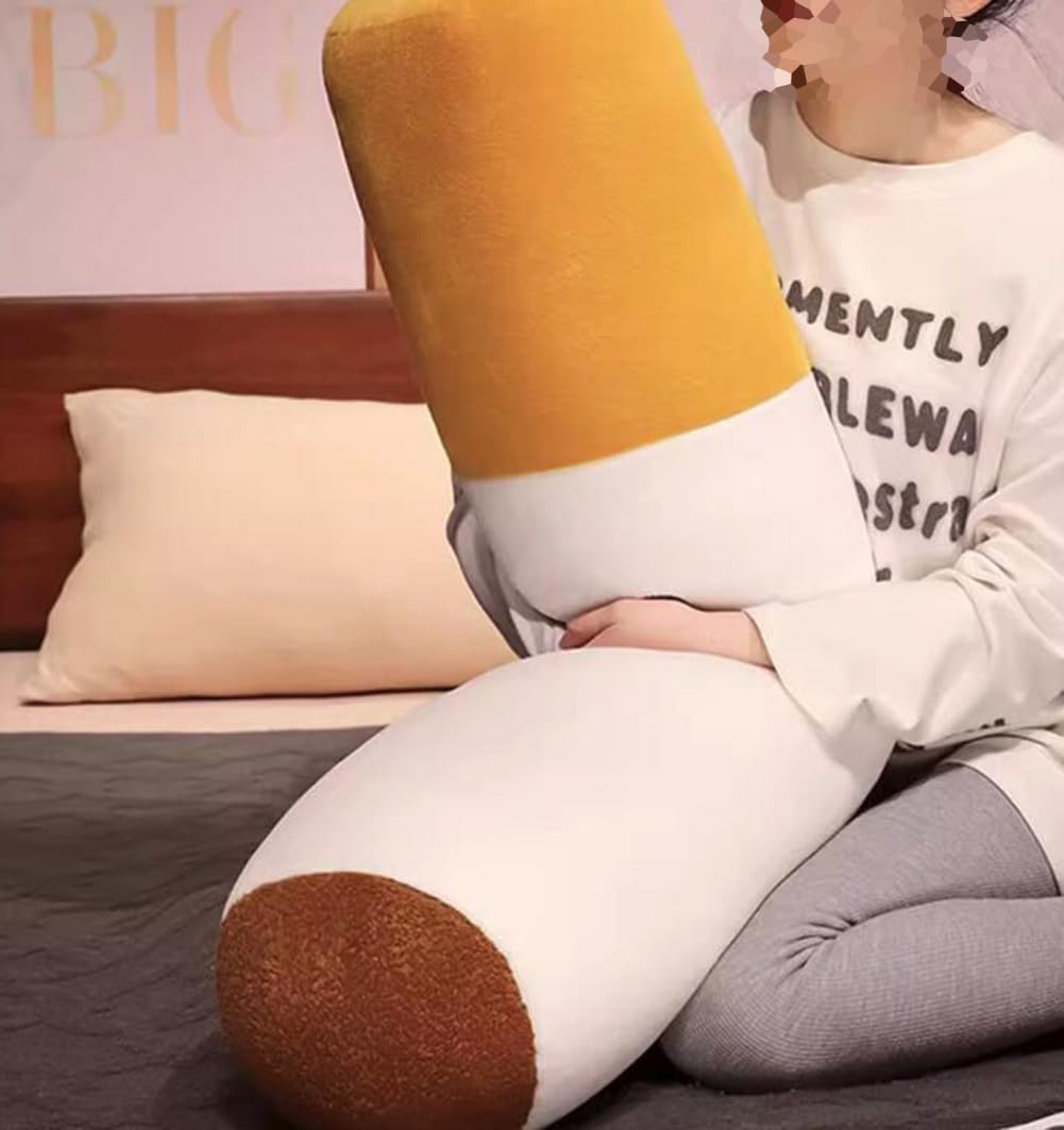 Cigarette Shaped Round Roll Pillow Side Sleeping Cylinder Long Bolster Pillow Washable Cervical Neck Roll Pillow (Orange, 65×12cm/25.59"×4.72")