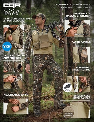 Image of CQR Men's Tactical Combat Shirt, 1 /4 Zip Long Sleeve Breathable Military BDU Training Top for Shooting, Hunting, Range Use