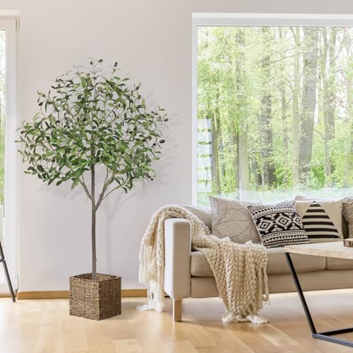 LOMOHOO Künstlicher Olivenbaum 5ft/150cm Groß - Kunstpflanze für Wohnzimmer, Indoor, Outdoor, Garten Dekor