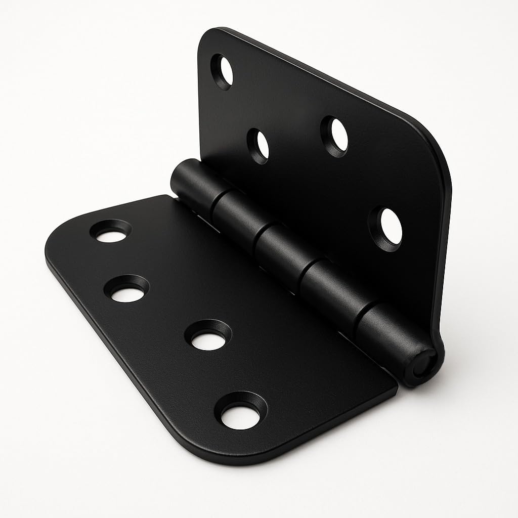 ANGSTROM 4" x 4" Heavy Duty Door Hinge – 8 Hole with Rounded Corners for Interior or Exterior Door, Matte Black (6-Pack)