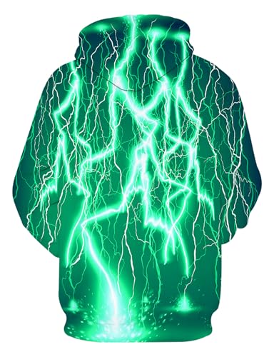 Linnhoy Moletom unissex com capuz estampado em 3D, casual, pulôver com bolsos grandes, Green40 Cool,