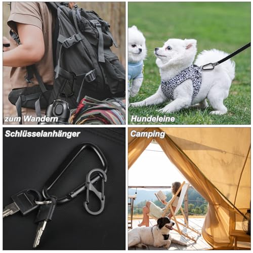 8 STK Karabinerhaken Set, Inkl 4 STK D-Clips Karabinerhaken & 4 STK S Karabiner Haken Aluminium, Metall Doppelkarabiner, Carabiner Schwarz für Camping Wandern Rucksack