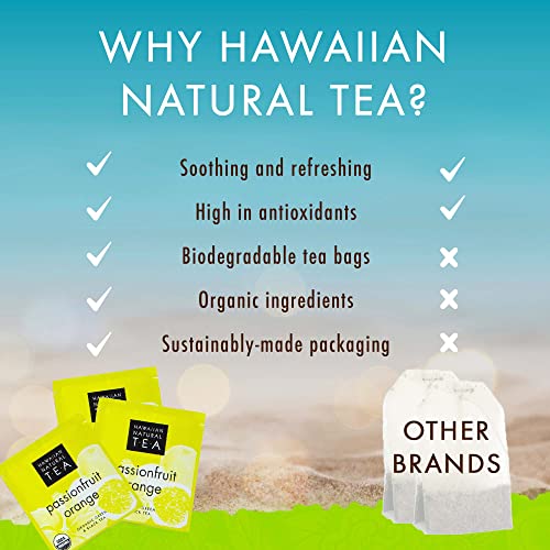 Image of Hawaiian Natural Tea Passion Fruit Orange Flavored Organic Tea - Tropical Fruit Green Tea Blend with Black Tea - Perfect Daily Cup & Gift for Tea Lovers - 60 Tea Bags