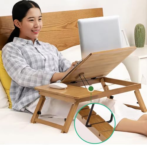 CuisinSmart Foldable Lap Desk with Adjustable Angle & Height, Bamboo Laptop Bed Tray, Portable Bed Table for Dorm Room, Floor Desk for Breakfast, Reading, Writing - Thumbnail 4