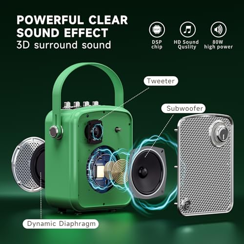 Enceinte Bluetooth portable rétro vintage TOMPROAD verte avec poignée - 2