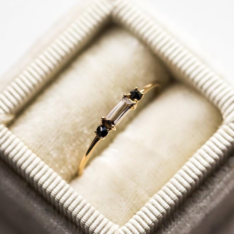 Smoky Quartz & Black Onyx Ring, Emerald Cut Ring, Solitaire Ring, Ring for women, 14K Gold Ring, Statement Ring, Gift for Her - Image 5