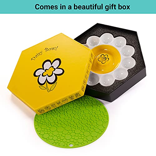 Pickit Pets Daisy Bowl – Shallow Ceramic Slow Feeder Dog Bowls For Small Dogs, Cat Slow Feeder Bowl, Eco-Friendly, Durable, Healthy Eating Habits, Dishwasher And Microwave Safe, Non Slip Mat Included #TOP5