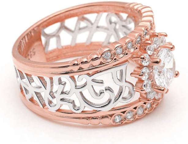 Elin Engagement Ring for Women by Ginger Lyne | Rose Gold over Sterling Silver Cubic Zirconia Filigree Wide Band Wedding Ring for Her Gifts for Wife or Girlfriend