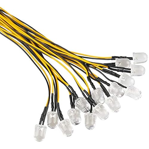 30pcs 12 Volt 10mm Yellow LED Lights Emitting Diodes Pre Wired 7.9 inch DC 12v LED Light Clear Lens Small LED Lamps