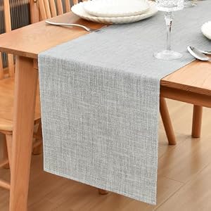 Farmhouse Rustic Table Runner 33×92 cm (13×36 inch), Textured Polyester Rectangle Runners Washable Dresser Scarf for Coffee Table, Living Room & Party Decor (Grey)