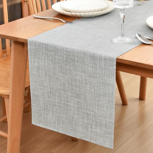Farmhouse Rustic Table Runner 33x92 cm (13x36 inch), Textured Polyester Rectangle Runners Washable Dresser Scarf for Coffee Table, Living Room & Party Decor (Grey)