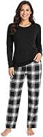 Pijama Feminino Inverno Flanela Xadrez com Blusa Viscolycra Macia Confortável Manga Longa