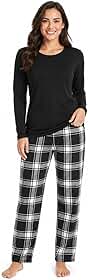 Pijama Feminino Inverno Flanela Xadrez com Blusa Viscolycra Macia Confortável Manga Longa
