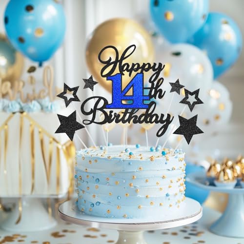 14th Birthday Cake Topper, Black Blue Happy 14th Birthday Cake Toppers by OffiCreative - Used condition - Image 7