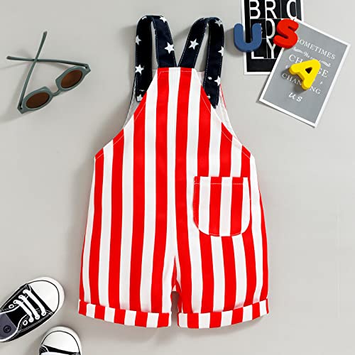 Chloefairy 4th of July Toddler Baby Girl Boy One Piece Outfit American Flag Overalls Romper with Pocket Shorts Jumpsuit3