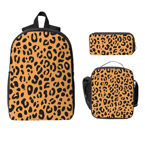 Leopard print Backpacks 3 Pcs Cute Lightweight Daypack with Fun Graphic Cartoon Print for Hiking Commuting