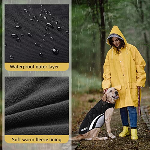 Buddypuppy Hundemantel Winter, Regenmantel Hund Wasserdicht, Fleece Hundejacke für Mittel Grosse Hund mit Geschirrloch & Reflexstreifen