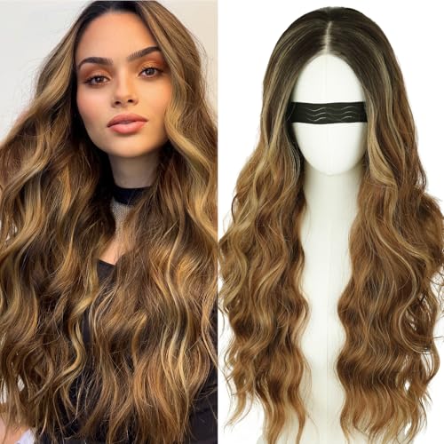 NOSTALGIA Ombre Brown Highlight Wigs for Women, Honey...