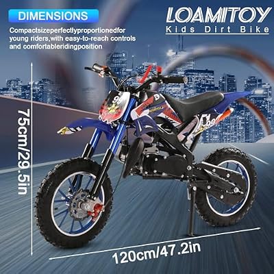 Rodiuiu 50cc 2-Stroke Kids Dirt Bike, Mini Dirt Scooter Bike Pocket, Gas Power Off Road Mini Pocket Motorcycle with Front Rear Disc Brakes, Pocket Gas Motorbike, Racing Max Speed 40km/H Blue