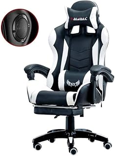 LKNJLL Silla PC Gaming masaje Silla de oficina ergonómica Escritorio Silla de cuero de la PU silla de la computadora con soporte lumbar apoyo for la cabeza de los apoyabrazos de tareas del balanceo Si