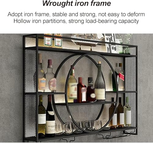 Wine bar da parete con ripiani galleggianti – Scaffale multifunzionale in ferro per champagne da cucina sala da pranzo o armadio espositore – ideale per gli appassionati di vino e decorazione della