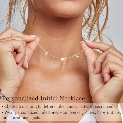 Gold Heart Initial Necklaces for Women 14K Gold Plated Dainty Heart A-Z Letter Pendant Necklace Cute Personalized Initial Letter Name Necklace Gold Jewelry Birthday Gifts for Women3