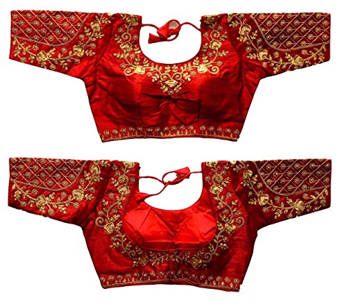 Glorenvally Fab Women's Silk Blouse for Sarees - Readymade Blouse for Sari Crop Top Choli (Wine)