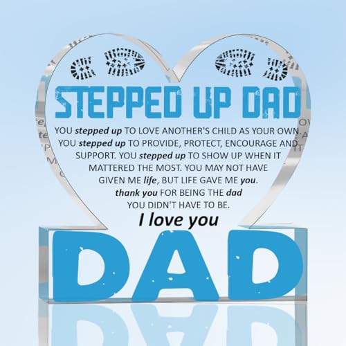 Bonus Stepped up Dad Gifts Plaque Dad Gifts from Daughter Son Fathers Day Decorations Acrylic Heart Sign for Grandpa Husband Uncle Fathers Day Desk Table Decor Keepsake for Home Farmhouse