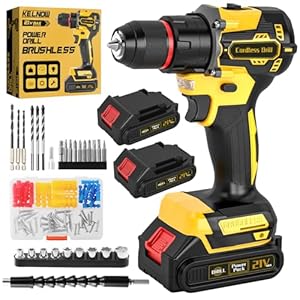 Brushless Cordless Hammer Drill Set, 21V Impact Drill Driver and Screwdriver Set with 2 Batteries, 25+3, 10mm Heave Duty DrillChuck, 2 Speed Power Combi Battery Drill Set with 87 Accessories for DIY