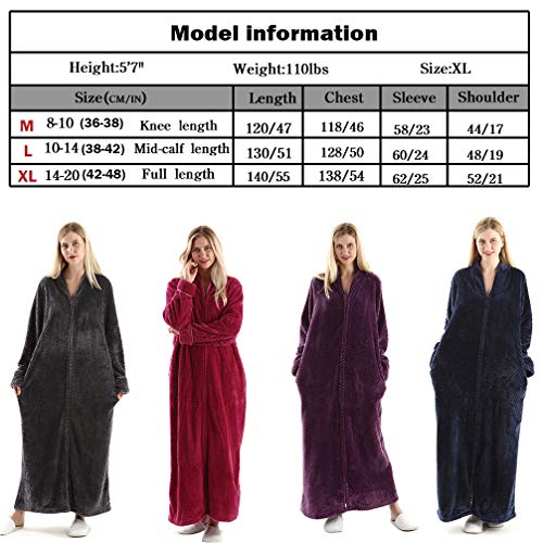 Oksun Womens Plus Size Fleece Dressing Gown Soft Bathrobe Full Length With Zipper Grey, Uk 10-14 (Label L ) - 2