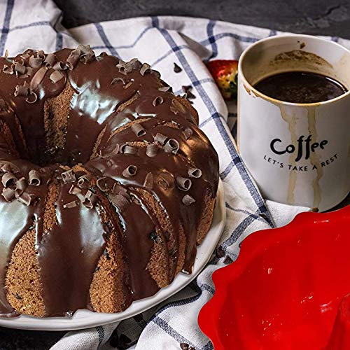 European Grade Silicone Cake Mold 2-Pack, Aokinle Non Stick Bakeware Fluted Tube Cake Pan for Jello,Gelatin, Silicone Molds for Cakes, 9 inch Baking Pan, BPA Free