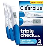Clearblue Pregnancy Test Ultra Early Triple-Check & Date Combo Pack, Results 6 Days (Visual Sticks) Tells You How Many Weeks (Digital Stick), Kit Of 3 Tests (1 Digital, 2 Visual), Packaging May Vary