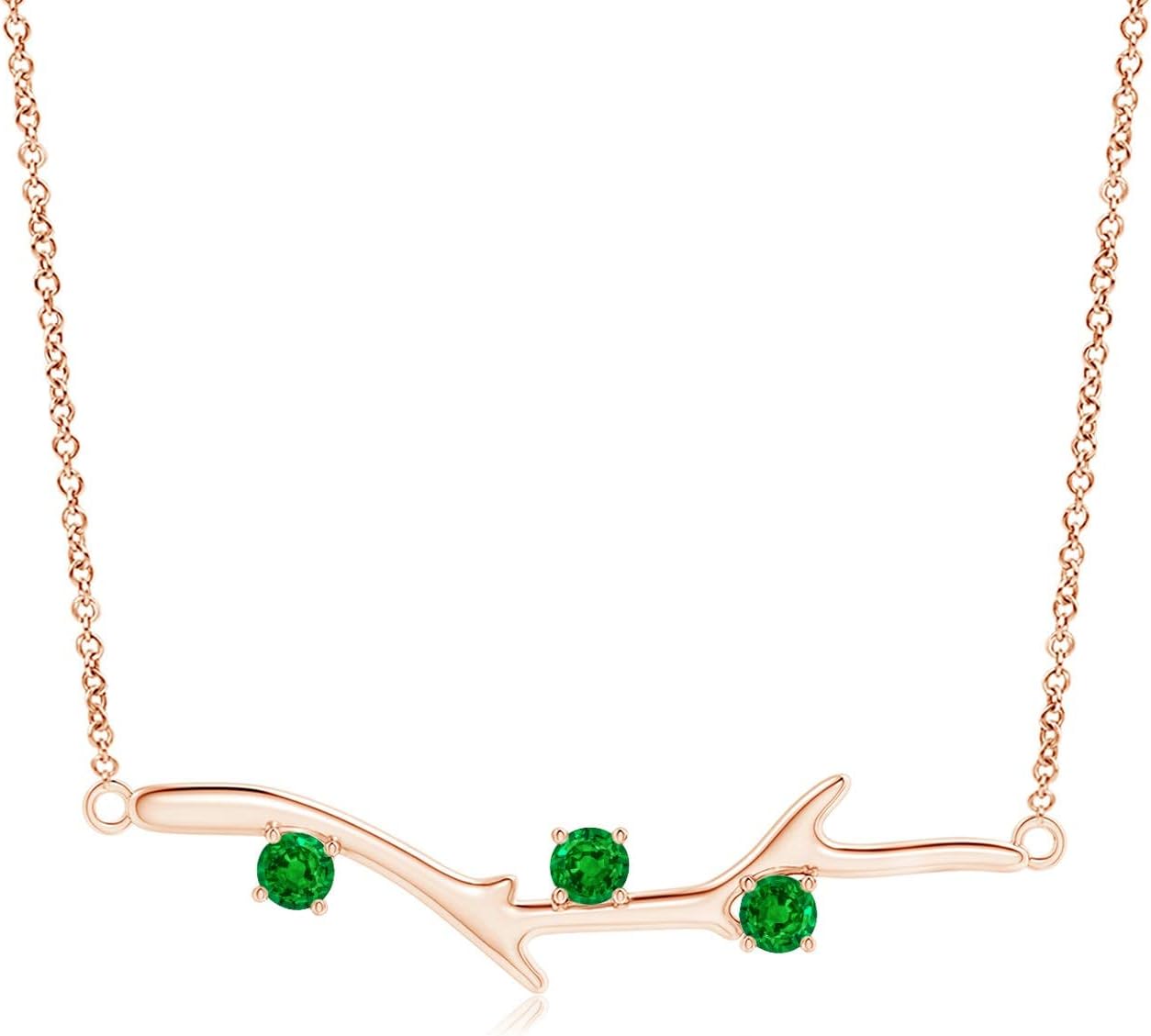 Angara Natural Emerald Three Stone Pendant Necklace for Women in 14K Solid Gold With 18" Chain | May Birthstone, Birthday, Engagement, Anniversary, Wedding Jewelry Gift for Women