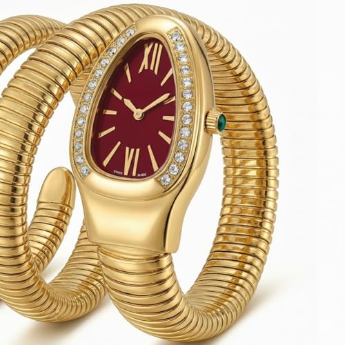 Image of Serpentine Snake Watch for Women with Spiral Bracelet, Green Dial Analog Waterproof Quartz Watch with Roman Numbers (171)
