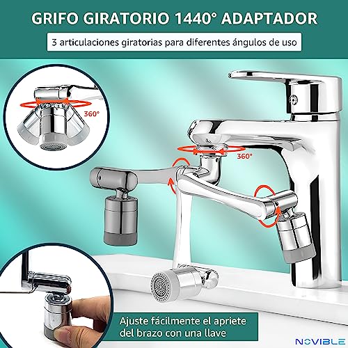 Miniatura 2 de Grifo Giratorio 1080 Adaptador - Aireadores De Grifos Universal 1440 De Latón Para Cocina Y Baño - Extensor De Grifo De Agua Con 2 Modos Boquilla - Extensión Faucet Con Filtro
