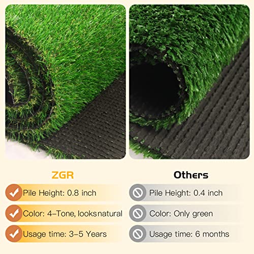 Zgr Artificial Grass Turf Lawn 5' X 8' Outdoor Rug, 0.8" Premium Realistic Turf For Garden, Yard, Home Landscape, Playground, Dogs Synthetic Grass Mat Fake Grass Rug, Rubber Backed With Drain Holes #TOP4