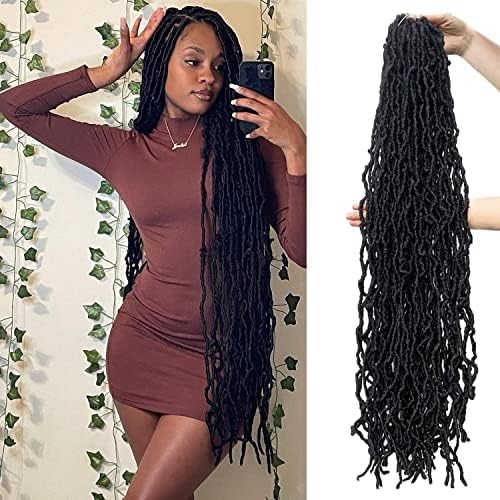7 Packs Soft Locs 32 Inch Faux Locs Crochet Hair for Black Women Whole Strand Pre-looped Long New Locs Crochet Curly Braiding Hair Extension (32 Inch (Pack of 7), 1B)
