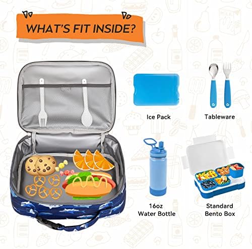 HOMESPON Insulated Kids Lunch Bag Thermal Meal Prep Tote School Lunch Box for Boys Girls (Shark)