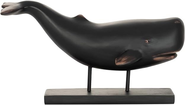 Torre & Tagus Black Whale on Plinth Coastal Decor Statue - 15 "Whale Decor Sculpture on Stand for Ocean Table Decor Aesthetic، Nautical Decor Tabletop Centerpiece، Modern Farmhouse Animal Sculpture