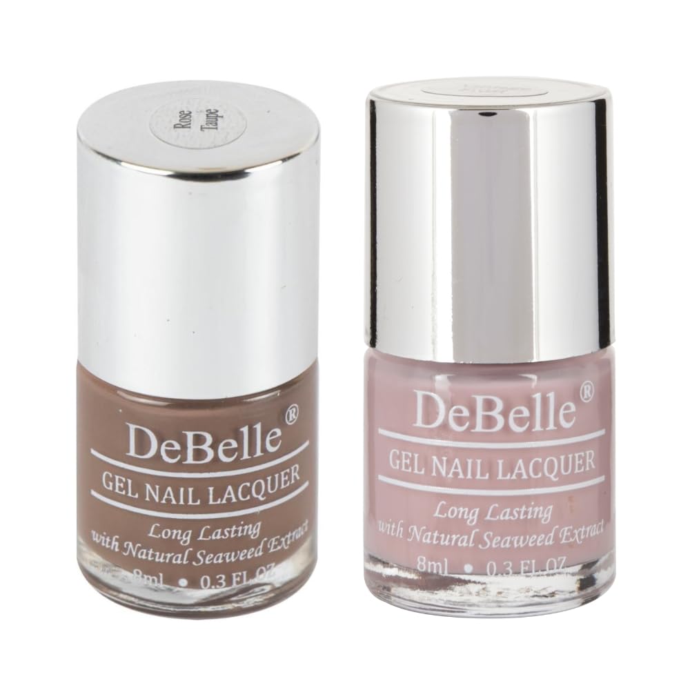DeBelle Gel Combo of 2 Nail Polish Vintage Frost (Pastel Purple) and Rose Taupe (Dark Rust Mauve) Enriched with natural Seaweed Extract, cruelty Free, Toxic Free Glossy Finish (16 ML) (8ML each)-image-1