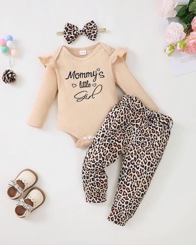 veikimous Newborn Baby Girl Clothes 3-6 Months Infant Girl Fall Winter Outfits Apricot Clothing Set with Headband Preemie Girls Pants Set