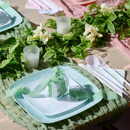 R-Kay Mint Green Plastic Plates - 32 Count - 16, 10 Inch Green Plates Disposable And 16, 7 Inch Green Party Plates - Premium Green Disposable Plates - Extra Heavy Duty For Upscale Parties #TOP1