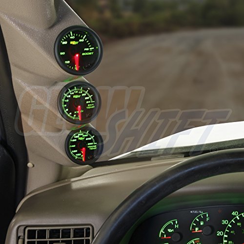 Glowshift Diesel Gauge Package Compatible With Ford Super Duty F-250 F-350 6.0L 7.3L Power Stroke 1999-2007 - Tinted 7 Color 60 Psi Boost, 2400F Egt & Transmission Temp Gauges - Tan Triple Pillar Pod #TOP1